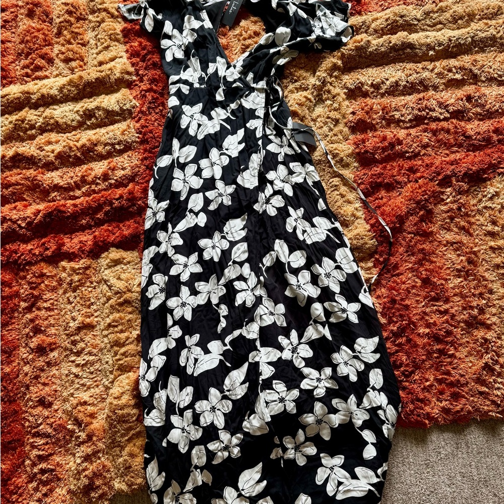 Lulus Azalea Regalia Black Floral Print Wrap Maxi Dress